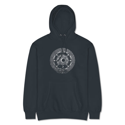Celtic Mythology Lunar Chart hoodie featuring Arianrhod's Silver Wheel celestial print.