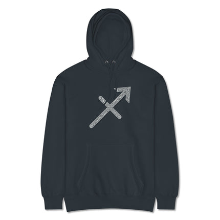 Sagittarius constellation and celtic knot graphic on an astrology zodiac hoodie pullover.