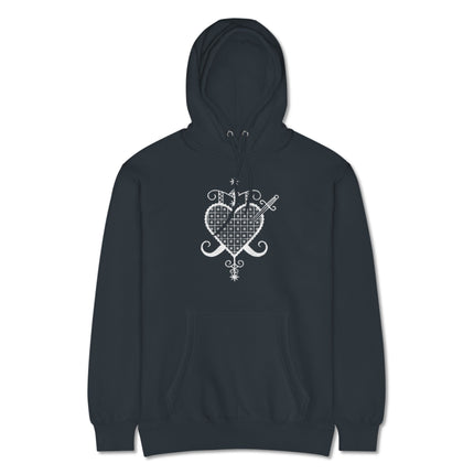Erzulie Dantor Gothic Voodoo hoodie featuring celestial heart sacred geometry design print.
