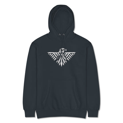 Tribal eagle and thunderbird graphic printed pullover fleece hoodie design.