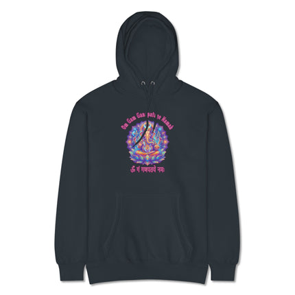 Unisex Ganesha hoodie featuring Om Gam Ganapataye Namah mantra print for Hindu festival wear.