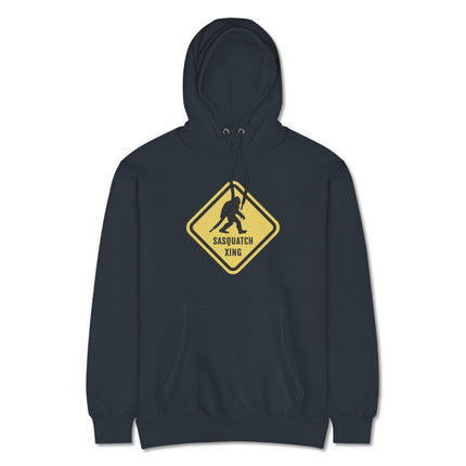 Sasquatch Xing Warning Sign Hoodie | Bigfoot Crossing Funny Pullover Hoodie