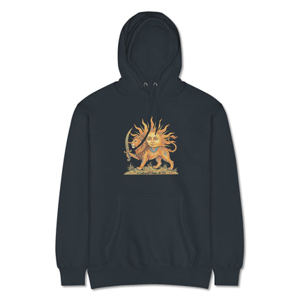 Lion & Sun Persian Symbol Hoodie | Iranian Heritage Graphic Pullover Hoodie
