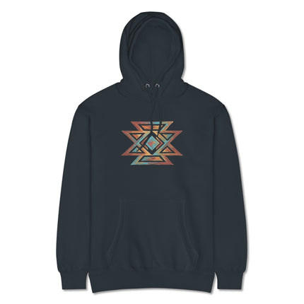 Southwestern art pullover hoodie featuring a vibrant Native American butterfly symbol design.