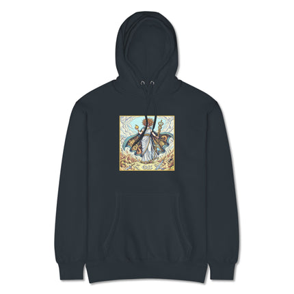Eris Goddess of Discord hoodie featuring a golden apple Greek mythology print.
