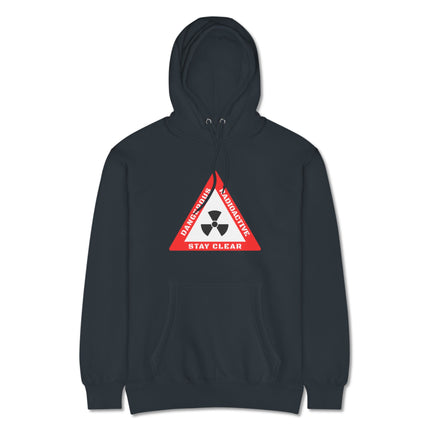 Dangerous biohazard warning sign graphic pullover hoodie for edgy, hazardous streetwear style.