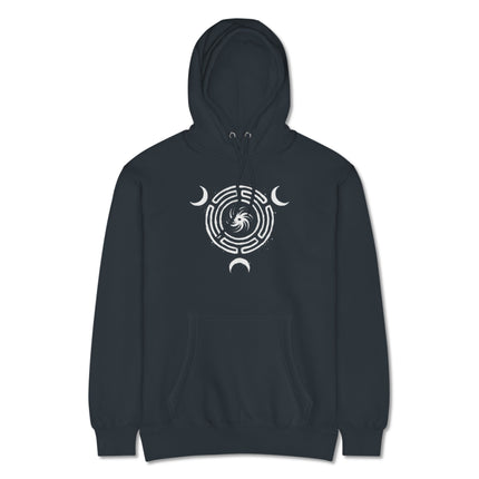 Hekate's Wheel triple moon goddess pullover hoodie featuring witchy celestial design.
