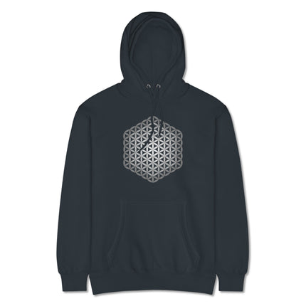 Flower of Life sacred geometry graphic printed on a unisex pullover hoodie.