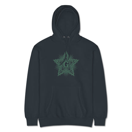 Masonic Blazing Star sacred geometry design printed on a pullover hoodie.