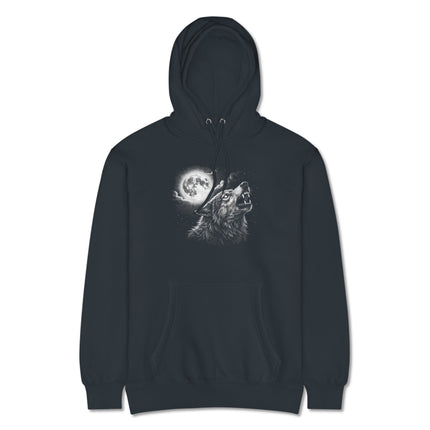 Howling wolf under a full moon night sky graphic hoodie pullover.