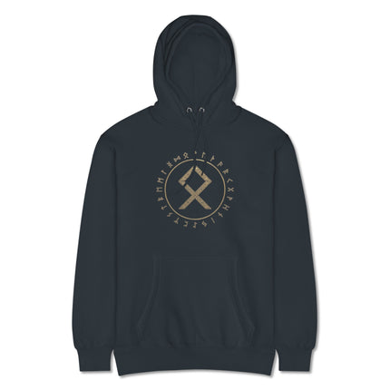 Gold Othala Rune Circle Norse Viking symbol pullover hoodie featuring gold print.