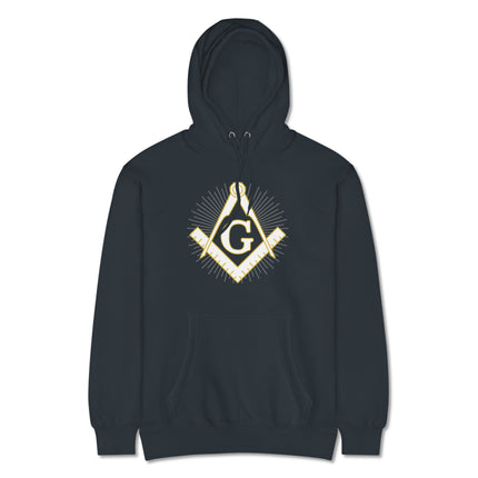 Masonic Square and Compass emblem on a comfortable fleece pullover hoodie for Freemasons.