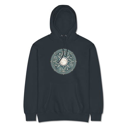 Celtic mythology hoodie featuring Arianrhods Wheel design and celestial moon mandala print.