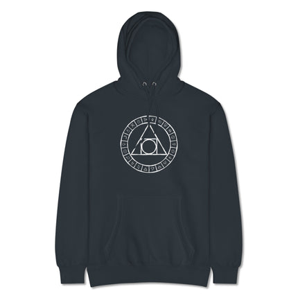 Alchemy symbol hoodie featuring the Philosopher's Stone and esoteric elements design print.