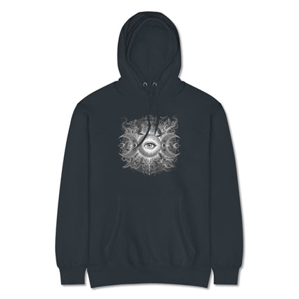 Triple Moon Eye Spiritual Awakening graphic print hoodie design.