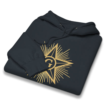 Masonic Blazing Star enlightenment graphic printed on a pullover hoodie.