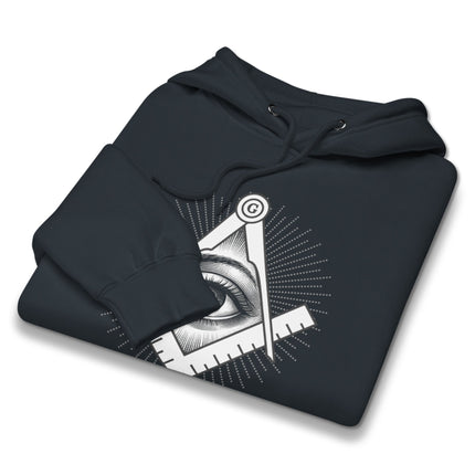 Esoteric symbol hoodie featuring the All-Seeing Eye and Square and Compass design.