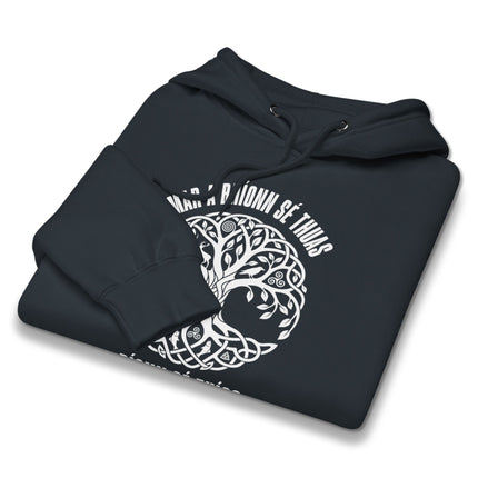 Celtic Tree of Life pullover hoodie with As Above So Below Irish Gaelic symbolism.