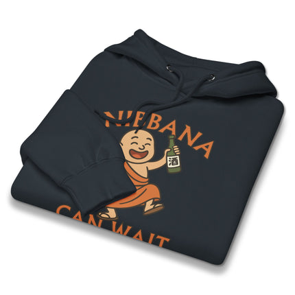 Funny baby Buddha drinking beer graphic on a pullover hoodie.
