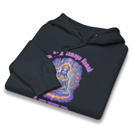 Psychedelic Lord Rama hoodie print featuring Om Ramaya Namah Hindu mantra design.