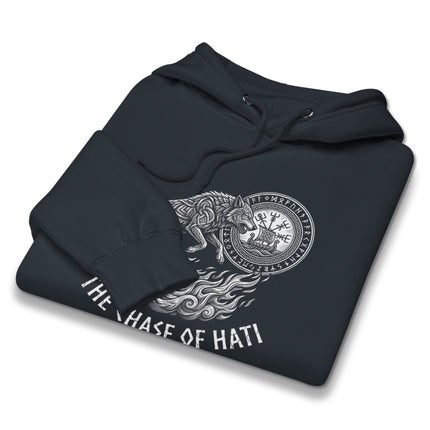 Hati wolf graphic on a hoodie, featuring Norse mythology tattoo art design.