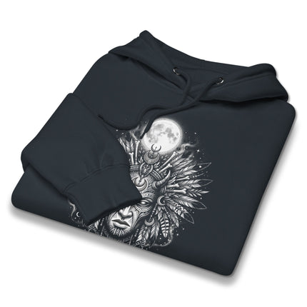 Tribal Moon Mask Hoodie | Celestial Moon Design Pullover