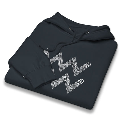 Tribal pattern hoodie featuring the detailed Aquarius zodiac constellation symbol pullover.