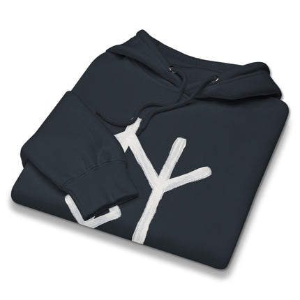 Norse mythology rune hoodie featuring Galdrastafir symbols and wisdom bind designs.