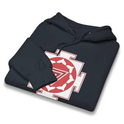 Hoodie featuring the intricate Kali Yantra sacred geometry Hindu spiritual symbol print.