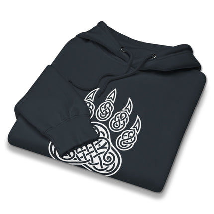 Celtic knotwork bear paw hoodie featuring pagan spirit animal fleece pullover.