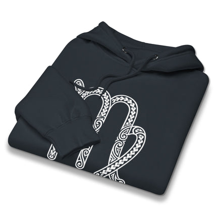 Ornate Virgo zodiac symbol hoodie featuring intricate Celtic knot astrology designs.