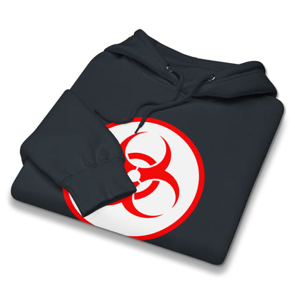 Red Biohazard Symbol Unisex Hoodie | Danger Warning Graphic Pullover Fleece