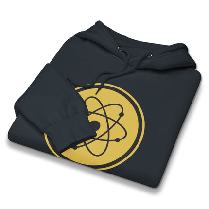 Atom symbol science hoodie featuring an atomic orbital model graphic for physics enthusiasts.