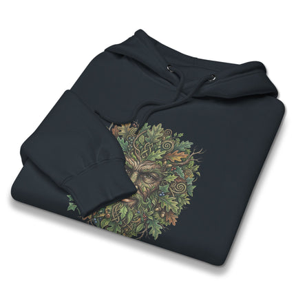 Green Man folklore unisex hoodie featuring a mystical nature spirit print.