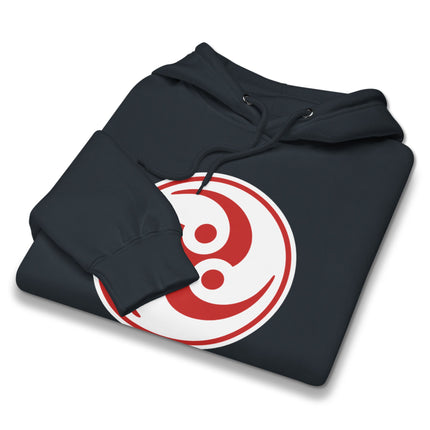 Tomoe Mitsudomoe Japanese symbol print on a unisex pullover hoodie.