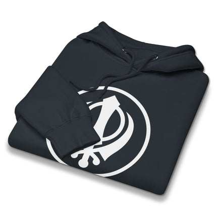 Black hoodie featuring the Khanda Sikh symbol emblem on a unisex pullover design.