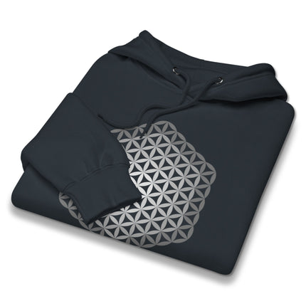Sacred geometry Flower of Life design printed on a unisex pullover hoodie.