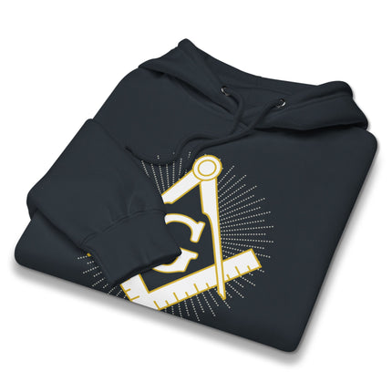 Masonic Square and Compass symbol graphic printed on a comfortable fleece pullover hoodie.