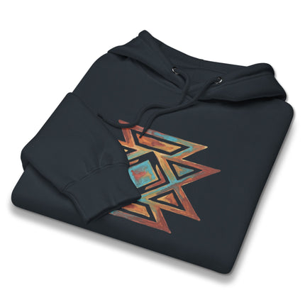 Southwestern art pullover hoodie featuring a native American butterfly symbol print.
