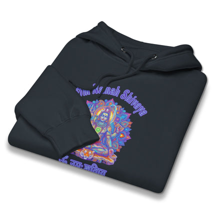 Shiva meditation hoodie featuring Om Namah Shivaya mantra and spiritual Hindu god graphic print.