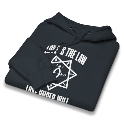 Love Is The Law Thelema occult hoodie featuring Star of Babalon graphic design print.
