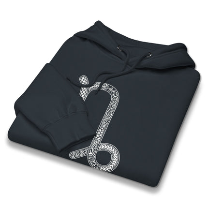 Ornate Capricorn Zodiac Symbol pullover hoodie featuring astrological star sign print.