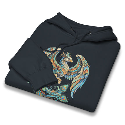 Homa Bird Mythology Hoodie | Vibrant Phoenix Graphic Unisex Pullover Hoodie