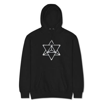 Merkaba sacred geometry star graphic unisex pullover hoodie featuring spiritual patterns.