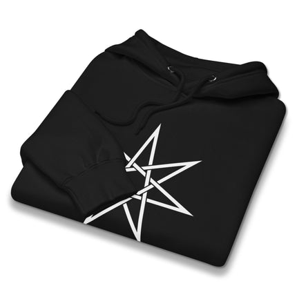 Sacred Geometry heptagram seven-pointed star print on a unisex pullover fleece hoodie.