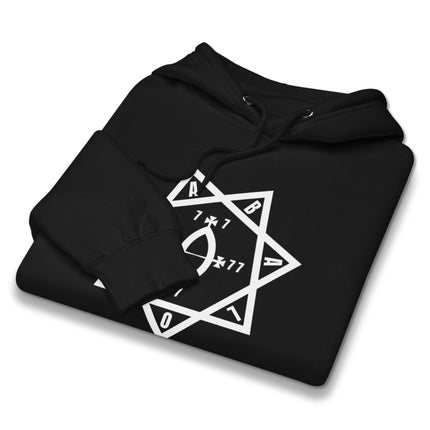Star of Babalon Hoodie featuring Crowley Thelema Seal design print on unisex fleece.