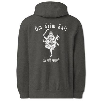 Kali Goddess and Om Krim mantra print on a black hoodie featuring Hindu mythology art.
