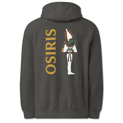Osiris Egyptian god graphic printed on a pullover hoodie featuring ancient mythology artwork.