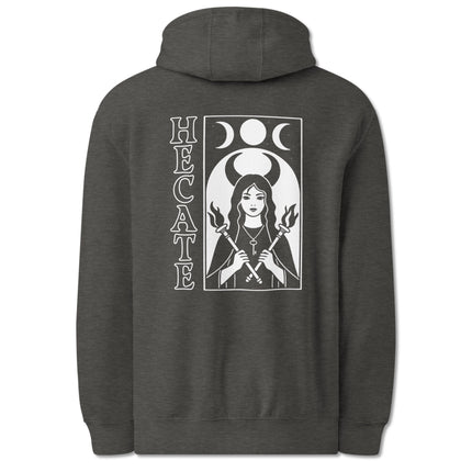 Back view of Hecate Triple Moon Goddess witchy occult print pullover hoodie.