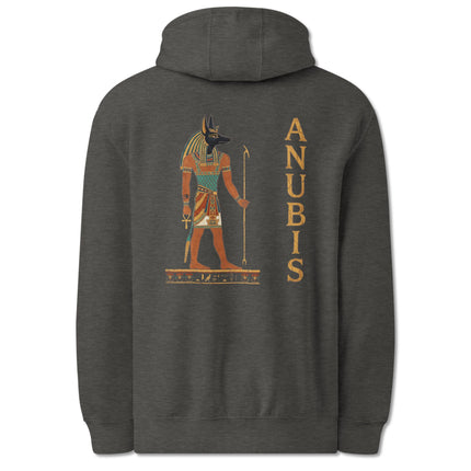 Anubis jackal god print on an Egyptian mythology pullover hoodie.